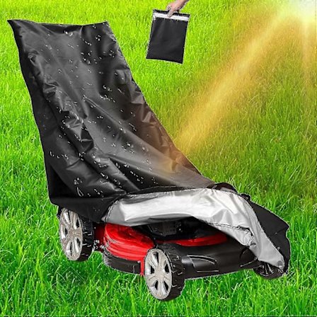 Gressklipperdeksel, 210D med snøring og oppbevaringspose, beskyttelsesdeksel for de fleste gressklippermodeller 188x99x63.5cm