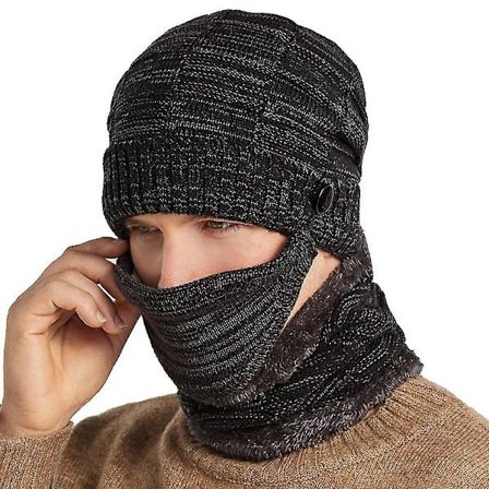 Herre strikket fleece lue hals skjerf ansiktsdeksel sett vinter