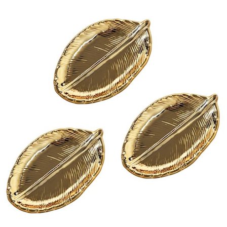 3 st Dekorativa Gyllene Blad Keramiska Fat Porslinssocker Ornament Fat Smycken Frukt Serveringsfat