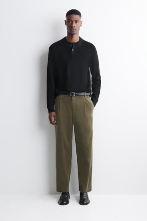 COS Homme Pantalon Droit À Plis En Velours Côtelé in Vert