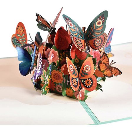 Utsökt 3D-designat pop-up-kort med intrikata handgjorda fjärilar, för firanden och speciella tillfällen – Inkluderar matchande kuvert