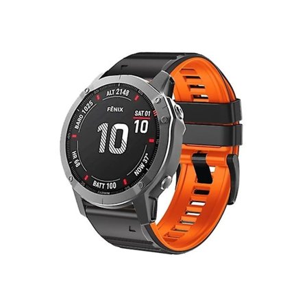 Rem for Garmin Fenix 7/7X/6/6X/5/5X 22Mm To-farget Silikonklokke Rem Svart Oransje