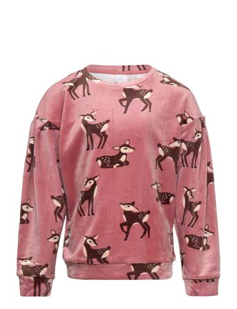 Sweater Velour Aop Deers Sweat-shirt Tröja Rosa Lindex