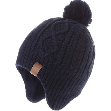 Blå strikket hue til drenge, holder varmen, bomberhue, beskytter ørerne