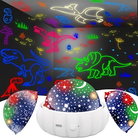 Projektionslampe, stjerneklar himmel måne projektor, 360° rotation + 12 farveskiftende belysning med USB-drevet soveværelse ambient stemningslys - 