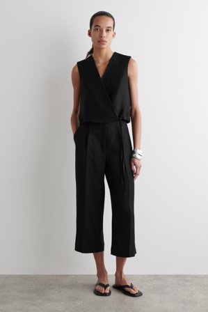 COS Femme Gilet Portefeuille À Détail Noué En Lin Mélangé in Noir