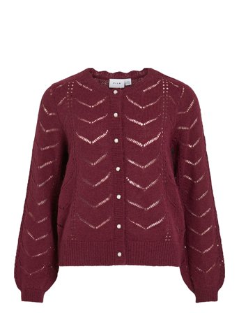 Vila Vituli O-Neck L/S Detail Knit Cardi/Pb - Burgundy - XS