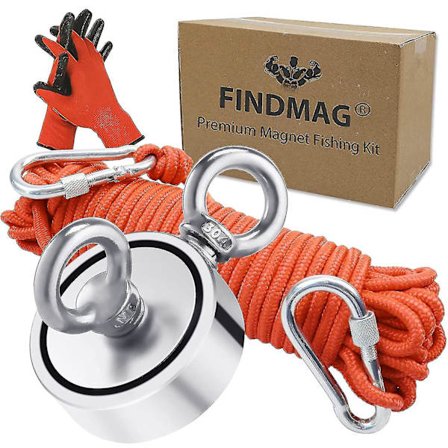 Aespa magnetisk fiskesett, 300 kg fiskemagnet med sterk trekkkraft, rund magnetfiske i neodym med dobbeltsidige ringer, for henting i R