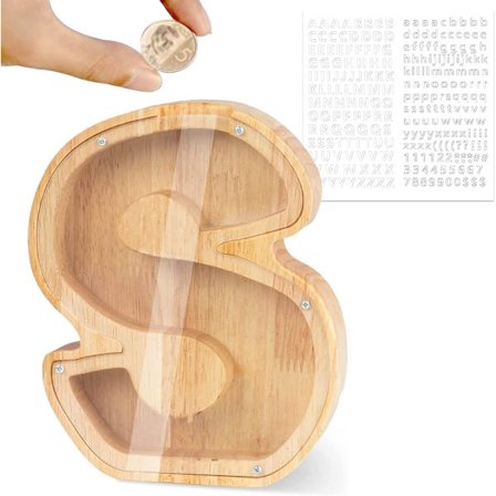 Personlig sparebøsse for barn med bokstaver fra A til Å Transparent sparebøsse i tre med bokstavdekorasjon Kreativ sparebøsse for barn