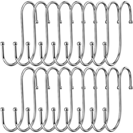 18-pak rustfri stål S-kroge, kraftige dobbelte metalkroge kompatible med ophængning af krus, tøj, gryder og skåle, velegnet til køkken, badeværelse