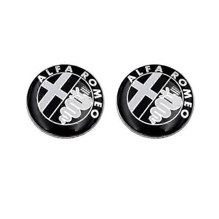2 st Alfa Romeo Vapensköld Svart Logotyp 74mm Fram Huv Bak Emblem Svart 147 156 159 Brera Mito METALL