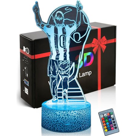 Fodbold Natlys, 3D Optisk Illusion Stemningslys 16 Farver LED Dæmpbar med Fjernbetjening Værelse Fodbold Dekoration, Nr. 10 Argentinsk Fodbold Lampe 