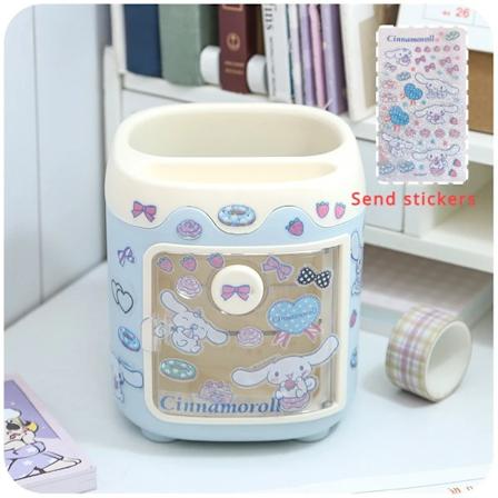 Kawaii Sanrio Kuromi DIY Pennhållare Skrivbordsarrangör Cartoon Desktop My Melody Cinnamoroll Sticker Förvaringslåda Sminkborsthållare Blue 