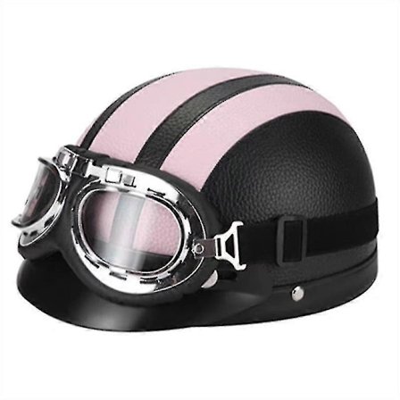 Retro moottoripyörän nahkainen puolikypärä suojalaseilla