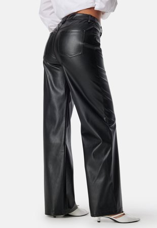 Bubbleroom - Straight PU Trousers - Black - Kläder