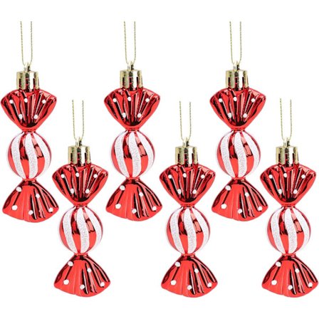 (Rød) Pakke med 6-8 cm Mini søte formede baubles – skinnende og glitterdekorert – juletre