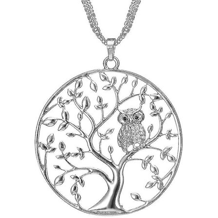 Lang halskæde til kvinder, Livets Træ med uglevedhæng halskæde til piger Rose