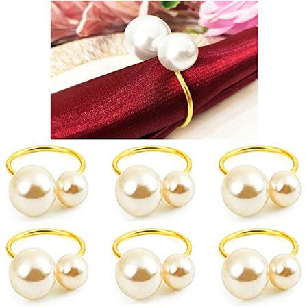 Gull-6 stykker perle serviettringer, sølv gull serviettringholder