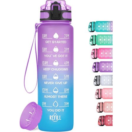 1000 ml motiverande vattenflaska med tidsmarkör, läckagesäker BPA-fri Tritan fruktsil dryckesflaska, idealisk för fitness, gym och utomhus