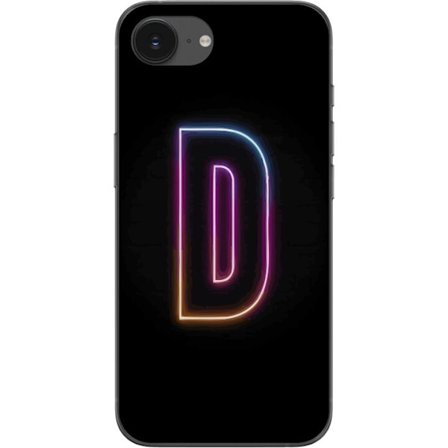 Kompatibel Mobilcover til Apple Apple iPhone 16e Minimalistisk neonbogstav D i farveskiftende lys mod sort baggrund i moderne digital design