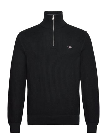Cotton Micro Textured Half Zip Tops Knitwear Half Zip Jumpers Black GANT