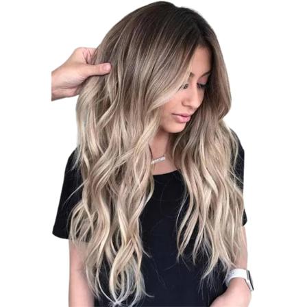 Dam Ljusbrun Gradient Big Wave Long Curly Peruk Cosplay