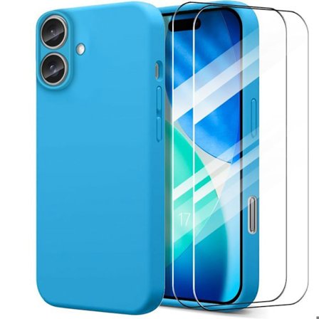 Sky Blue Slim Shockproof Silicone Case - BOOLING - for iPhone 17 - 2 Tempered Glasses