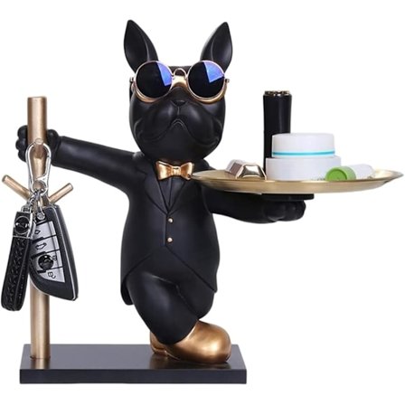 Bulldog Skulptur Dekoration, Bulldog Opbevaringsskulptur med Bakke, Fransk Bulldog Dekorativ Figur Ornamenter