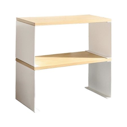 Puinen työpöydän säilytysteline ristikkorakenne puinen lattiateline kaksikerroksinen pöytähylly