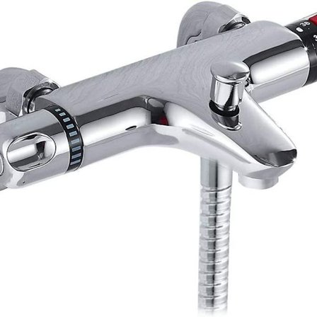 Bad termostatblandare + multifunktionsduschhuvud, med temperaturkontrollventil