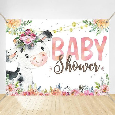 (2,1x1,5 m) Rosa Blomstret Ku Barnebursdagsbakgrunn Jenter Gårdstema Nyfødt 1-årsdag Bakgrunn Western Prinsesse Det Er En Jente Ku Dekorasjoner