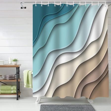 Moderne geometriske dusjgardin 72 x 72 tommer mørkeblå brun abstrakt strandgardin vanntett dusjgardin baderomsgardin dekorasjon badekar tilbehør
