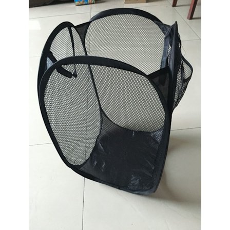 PLASTIFIC Foldbar Pop Up Mesh Vasketøjskurv Vasketøjspose Opbevaringsarrangør Vasketøjsnetpose Tøjposer (1 stk. Sort)