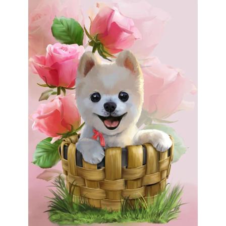 Diamond Diy Målningssatser Hund, Blommor Diamantkonsthantverk För Vuxna