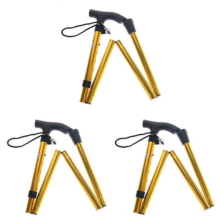 3 stk. Sklisikker Justerbar Høyde Aluminium Legering Folding Vandrestav Cane Reise Krykke Alpenstock (gull)