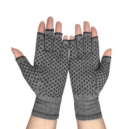 Halvfingerhandskar Stretchig artrit Kompression Lindra ömhet Fingerlösa handskar för träning Fitness Spot Grey M