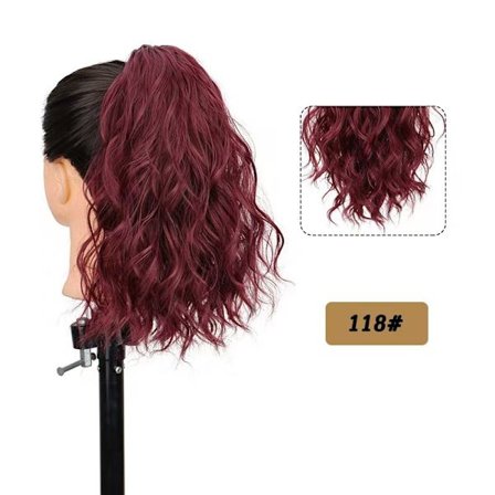 Curly Wave syntetisk hästsvanshårförlängning med korta klämmor - perfekt för dagliga fester och lätt att bära