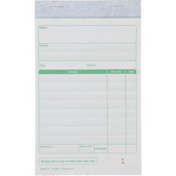 Kvitt.Blokk 50Ark M/1 Kopi A6