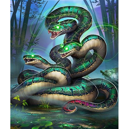 30 x 40 cm, Trehodet slange Diamond Painting Diamond Brodering