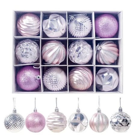 12 stk/sett Julekule Glitter Kuler Ornament Butikk Juletre Ornamenter Dekorasjoner Julefest DIY Hengende Anheng