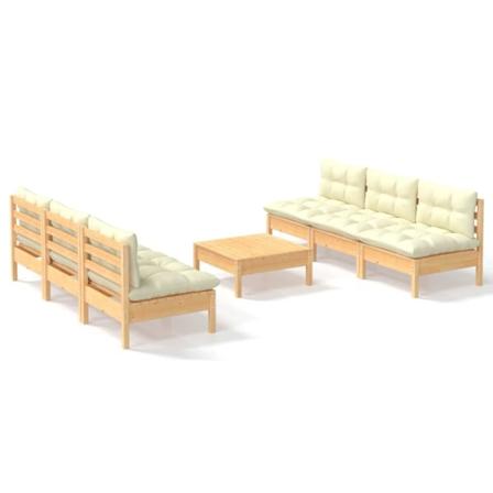 Vidaxl Loungegrupp Med Gräddvita Dynor 7 Delar Massiv Furu Creme