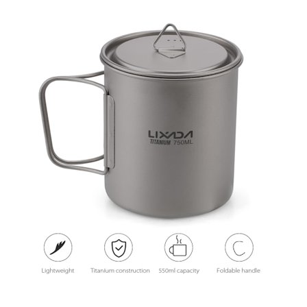 Ultralet Titanium Kop Udendørs Bærbar Camping Picnic Vandkop Krus med Foldbart Håndtag 300ml / 350ml / 450ml / 550ml / 650ml / 750ml