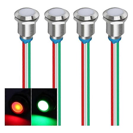 Tofarget (Grønn og Rød) 12mm (1/2 tomme) Energibesparende Indikatorlampe 12mm 2-Farget LED-Lys 12V 24V 20-WELLNGS