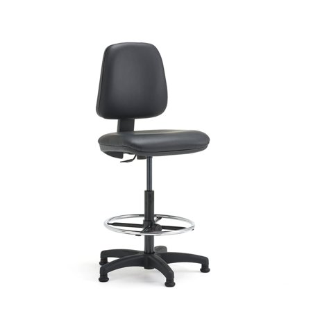 Verkstedstol DARWIN, høy, fotring, 635–815 mm, svart kunstskinn