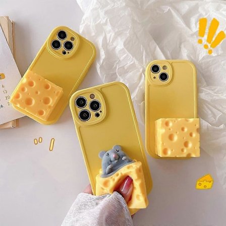 1 stk. Telefondeksel, For iPhone 12 Tredimensjonalt Kreativt Dekompresjons Mobiltelefondeksel 3D Morsom Søt Myk Silikon Klemme Ost Mus 