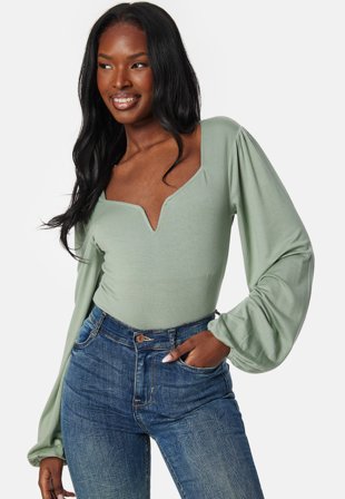 BUBBLEROOM Square V-neck Long Sleeve Puff Top Klær