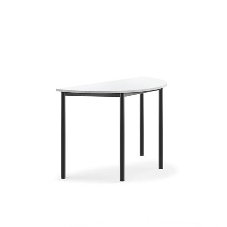 Desk SONITUS, semi-circular, 1200x600x760 mm, white high pressure laminate, anthracite