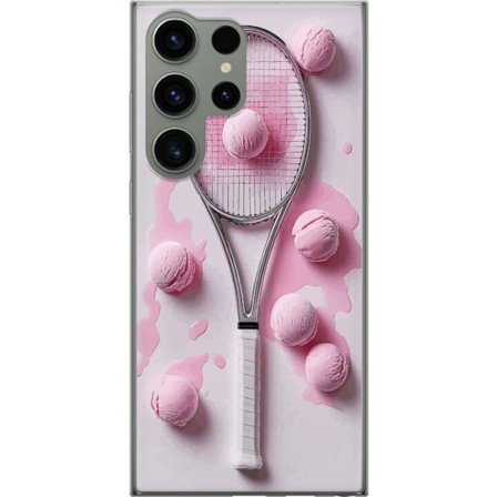 Kompatibel Mobilcover til Samsung Samsung Galaxy S23 Ultra Rosa glaskugler og tennisketsjer i et kreativt stillbillede med legende popfølelse og mode