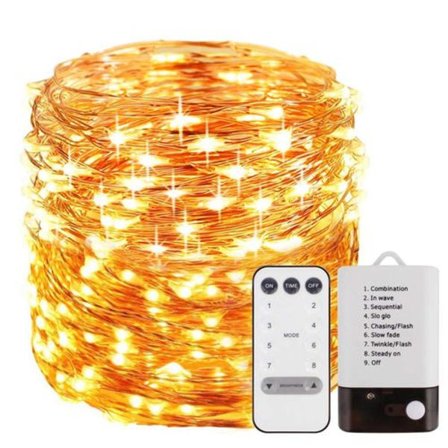 Batteridrivna ljusslingor, 1 x 10M 100 LED-ljusslingor, 8 lägen, utomhusbelysning