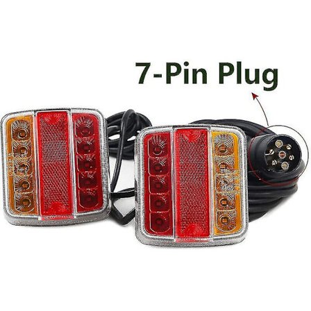 12V/24V LED Trailer Baglygte Kit 7 Pin Stik med Magnet Holder til Bil Lastbil (Rav & Rød-LED, Karton)